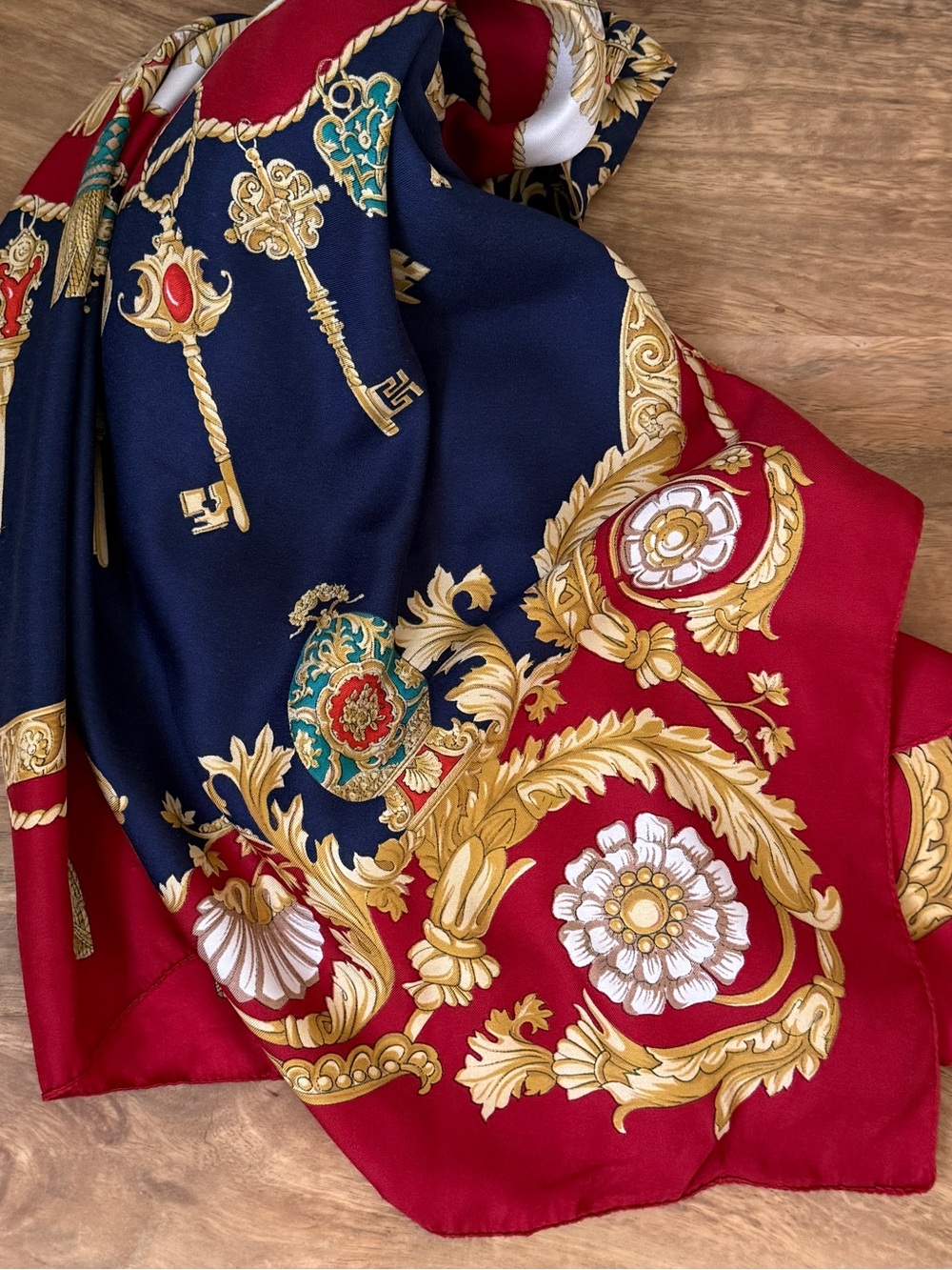Vintage Baroque Key & Floral Silk Scarf
